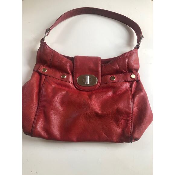 Michael Kors Red Leather Studded Hobo Shoulder Handbag Purse - Picture 1 of 7